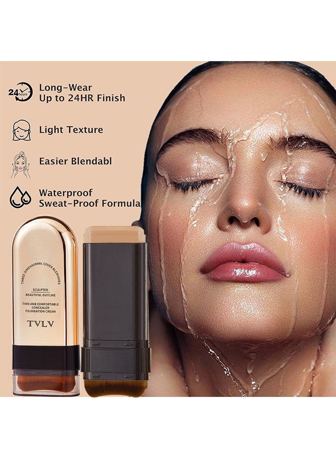 TVLV Concealer Foundation Cream Stick, 2-in-1 Long-Lasting Foundation And Concealer With Brush, Creamy Full Coverage For Dark Circles & Blemishes, Full Coverage Matte Finish For Face Makeup, Waterproof, Sweat-Resistant, Flawless Makeup - Image 3